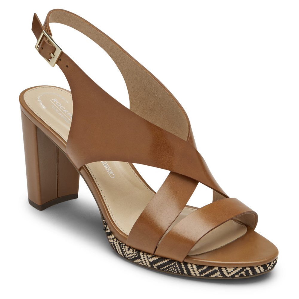 Zapatos De Tacones Rockport Mujer Mexico - Total Motion Ivy Cross Slingback Marrom - SGINA7809